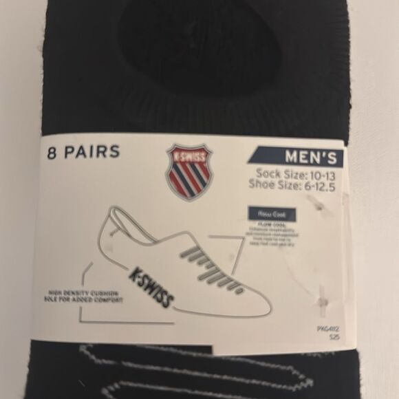 Kswiss Socks Mens Black 8 Pack No Show Cushioned - Picture 2 of 3